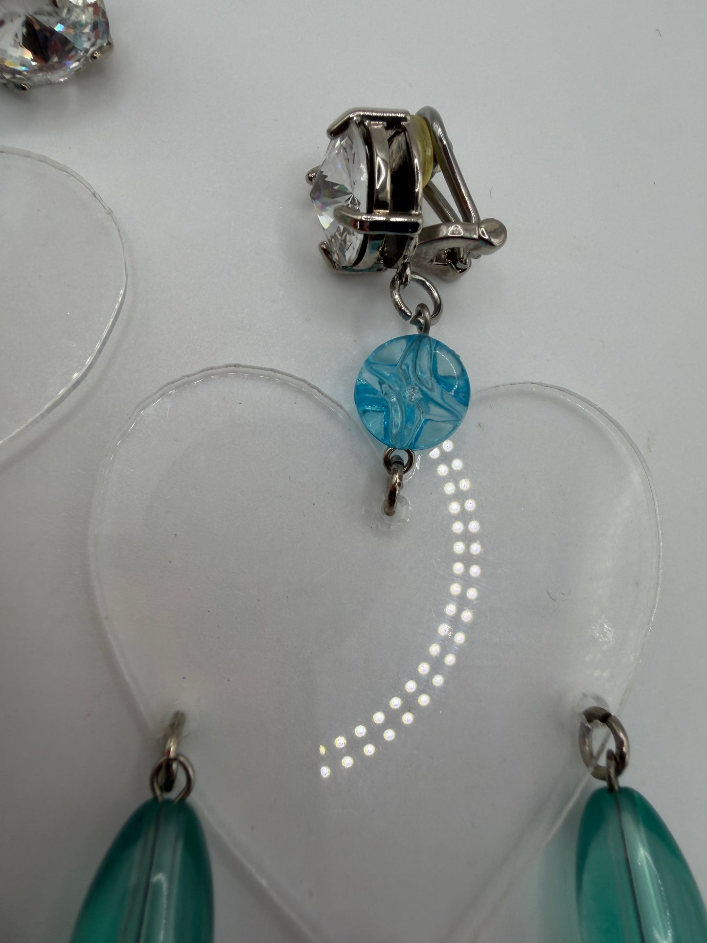 Miu Miu Lucite Heart Beaded Chandelier Earrings