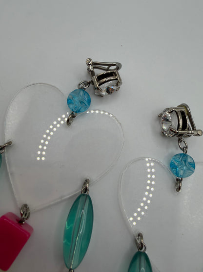 Miu Miu Lucite Heart Beaded Chandelier Earrings