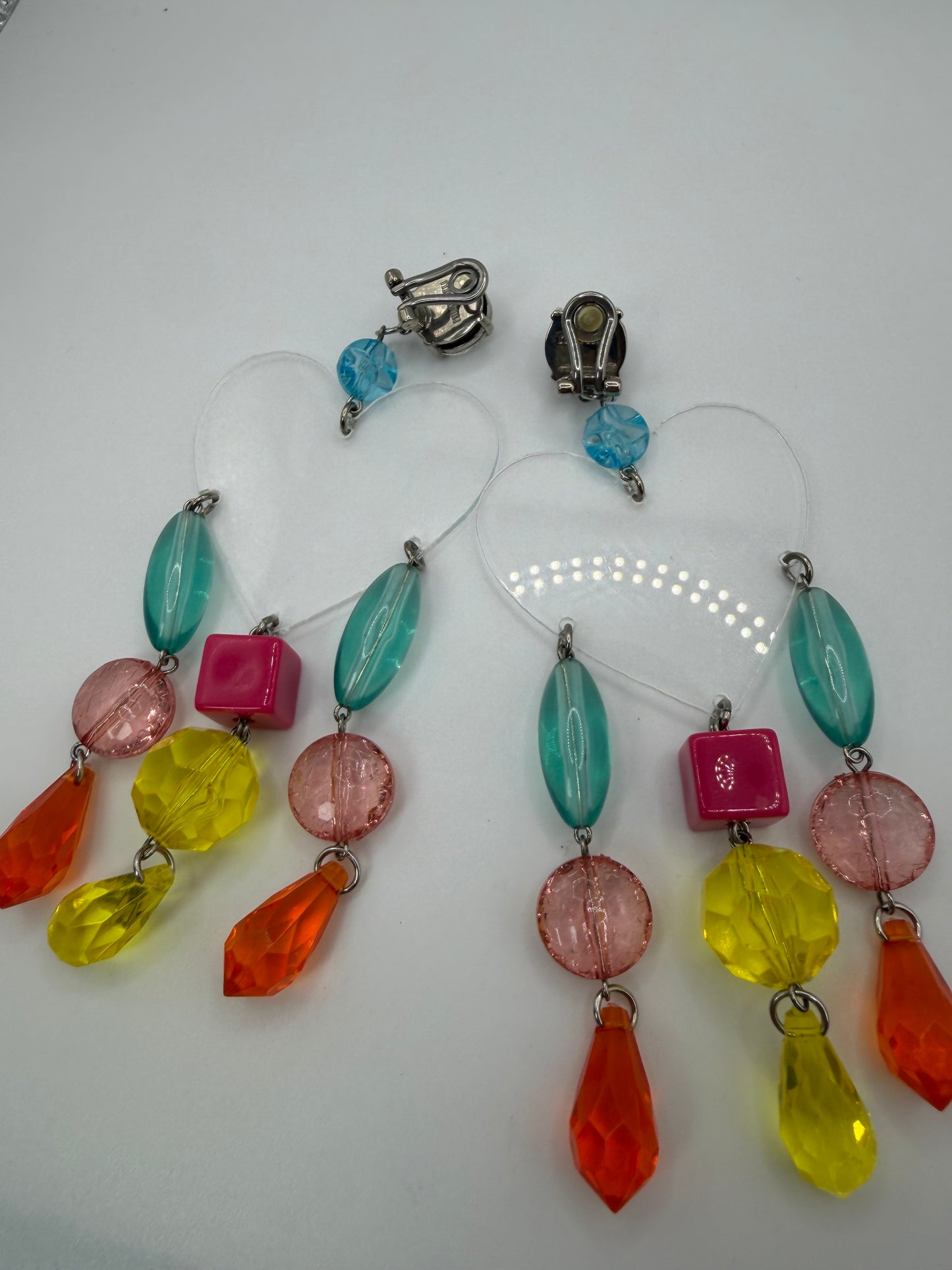 Miu Miu Lucite Heart Beaded Chandelier Earrings