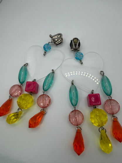 Miu Miu Lucite Heart Beaded Chandelier Earrings