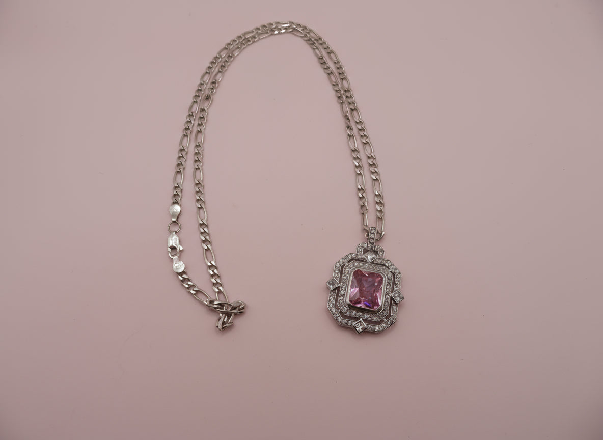 Vintage Sterling Silver Pink Princess Necklace