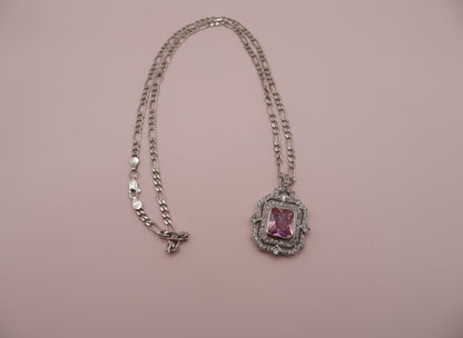 Vintage Sterling Silver Pink Princess Necklace
