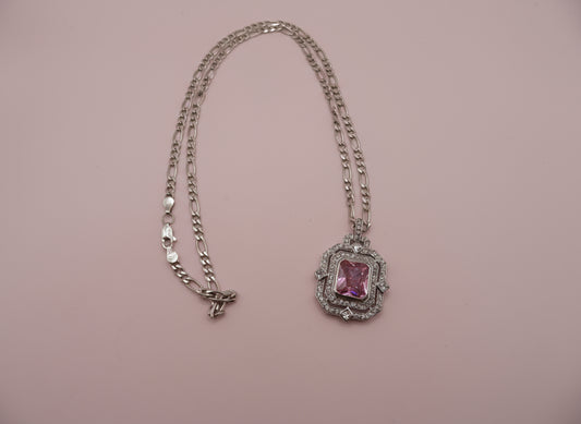 Vintage Sterling Silver Pink Princess Necklace