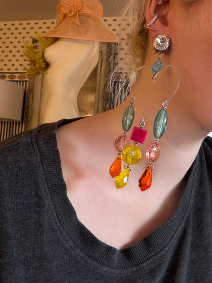 Miu Miu Lucite Heart Beaded Chandelier Earrings