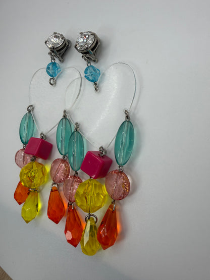 Miu Miu Lucite Heart Beaded Chandelier Earrings