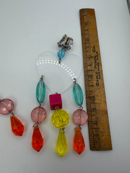 Miu Miu Lucite Heart Beaded Chandelier Earrings