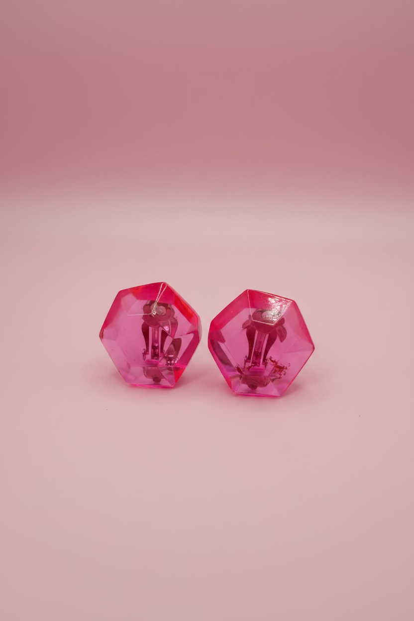 Monies Faceted Pink Lucite Geode Clip On Earrings