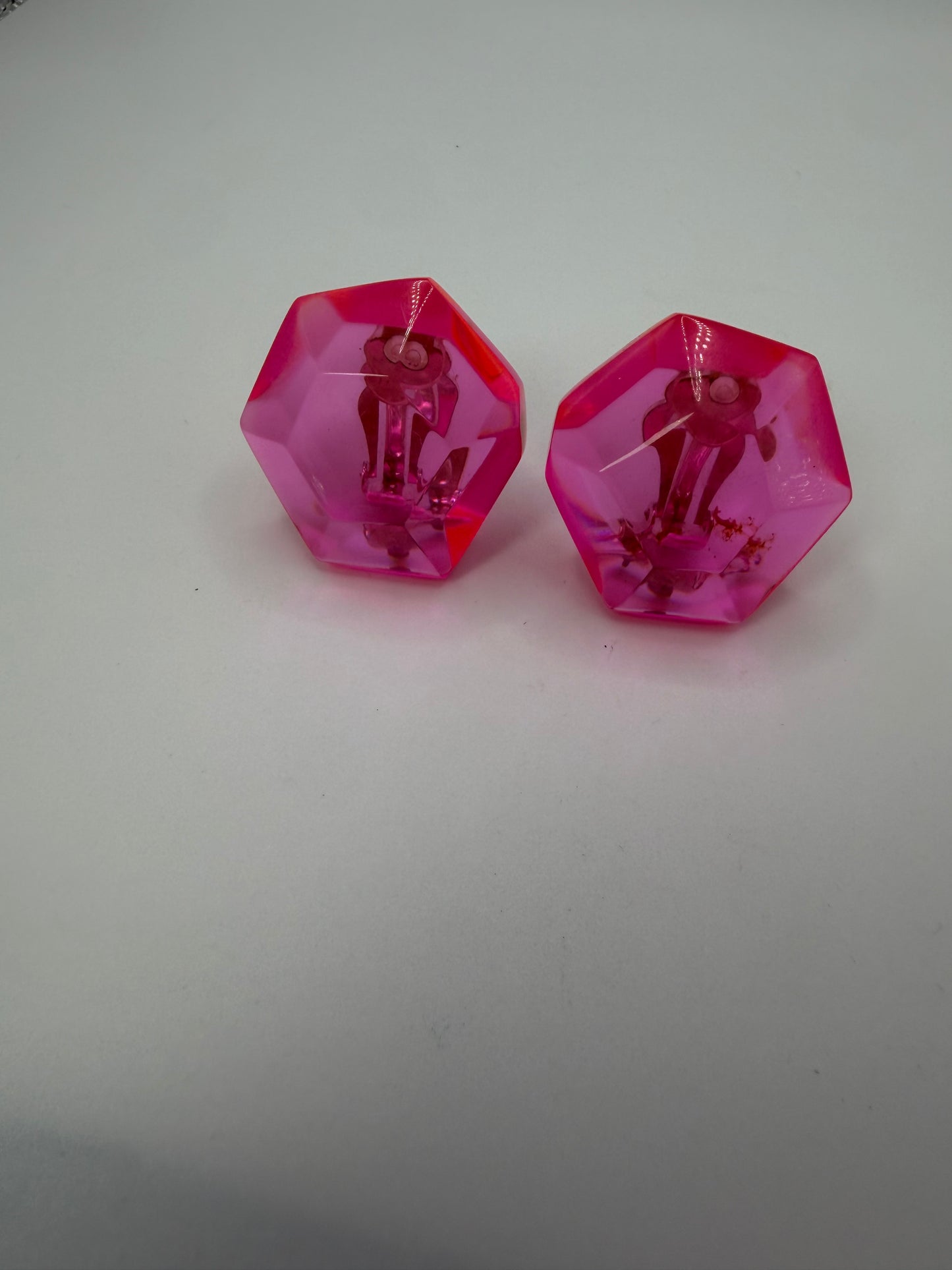 Monies Faceted Pink Lucite Geode Clip On Earrings