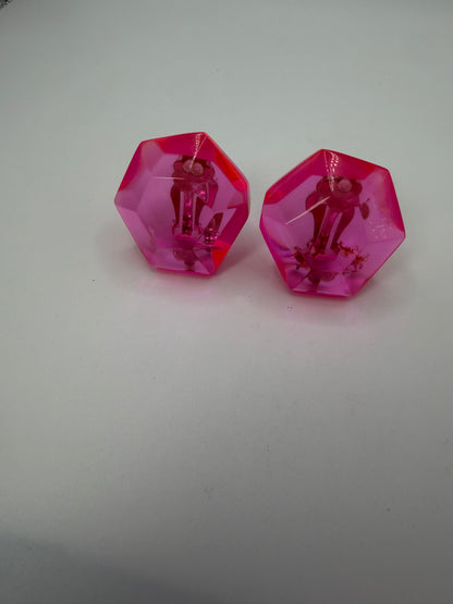Monies Faceted Pink Lucite Geode Clip On Earrings