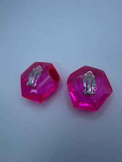 Monies Faceted Pink Lucite Geode Clip On Earrings