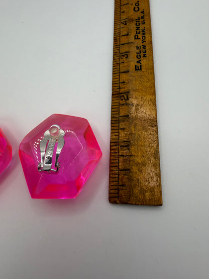 Monies Faceted Pink Lucite Geode Clip On Earrings