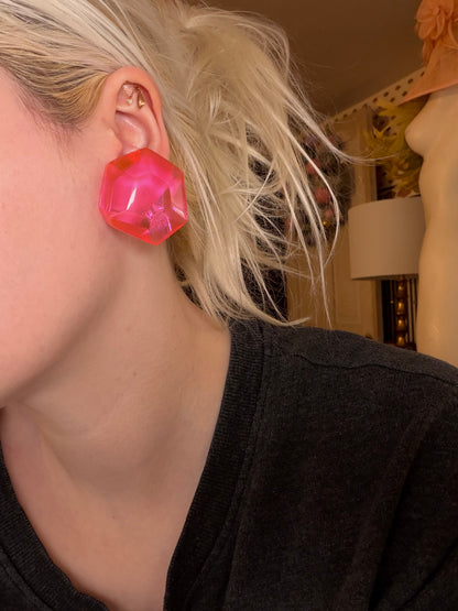 Monies Faceted Pink Lucite Geode Clip On Earrings