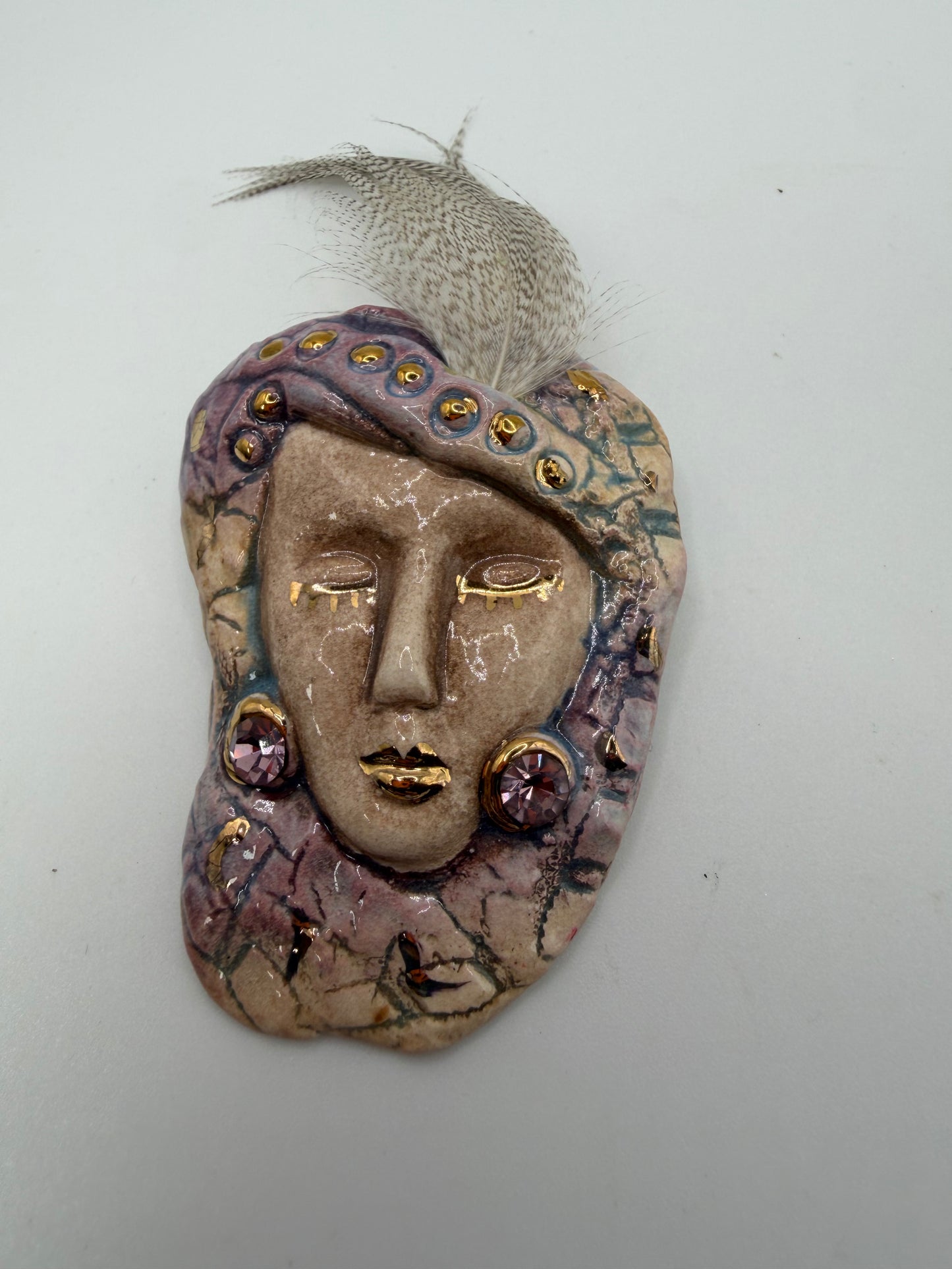 Vintage Ceramic Art Deco Lady Brooch, Artist-Made