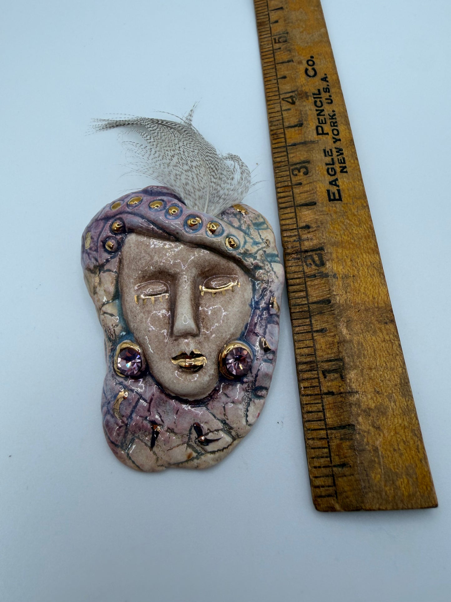 Vintage Ceramic Art Deco Lady Brooch, Artist-Made