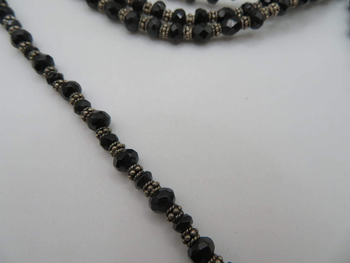 Vintage Sterling Silver Gothic Black Beaded Flower Choker Necklace