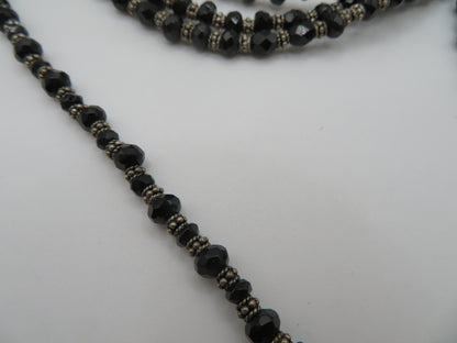 Vintage Sterling Silver Gothic Black Beaded Flower Choker Necklace