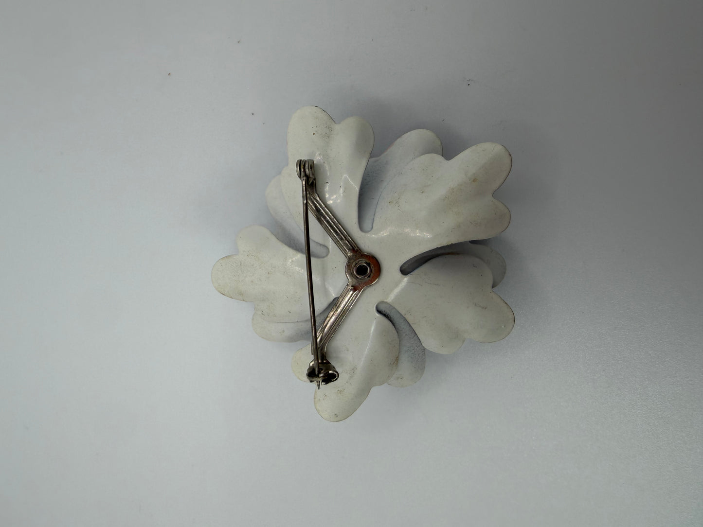 Vintage Sculptural Blue Enamel and Crystal Flower Brooch