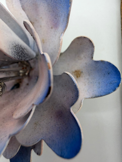 Vintage Sculptural Blue Enamel and Crystal Flower Brooch