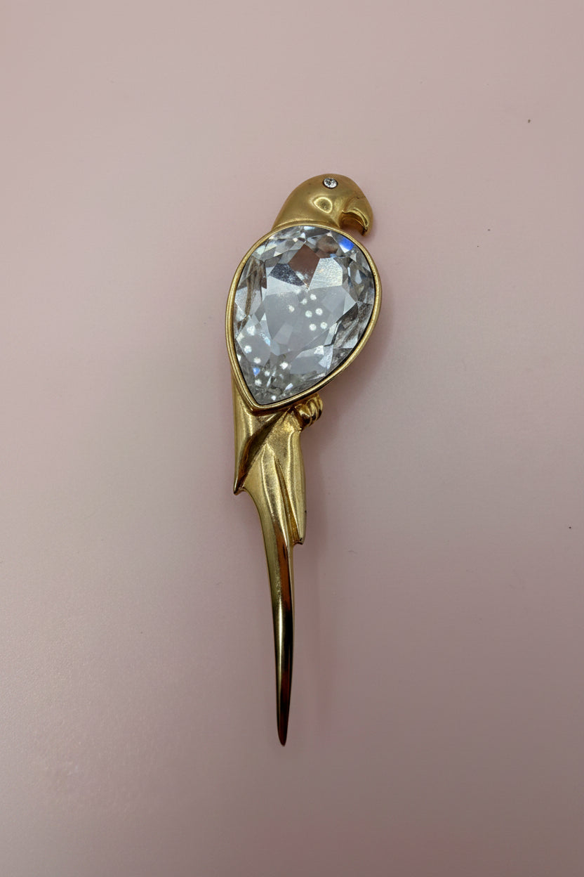 Vintage Chunky Crystal Parrot Brooch