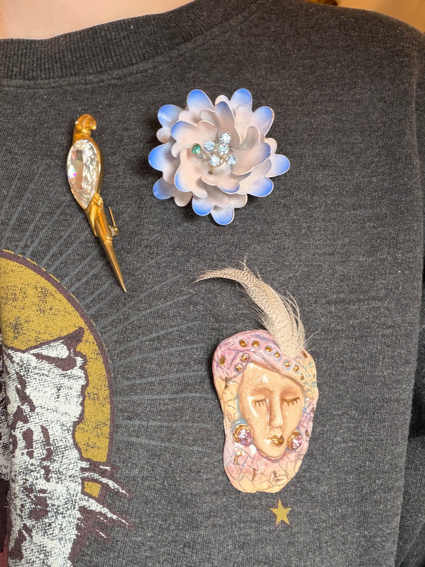 Vintage Chunky Crystal Parrot Brooch