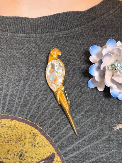 Vintage Chunky Crystal Parrot Brooch