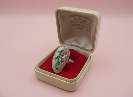 Vintage Sterling Silver Turquoise Navajo Diné Inlay Ring