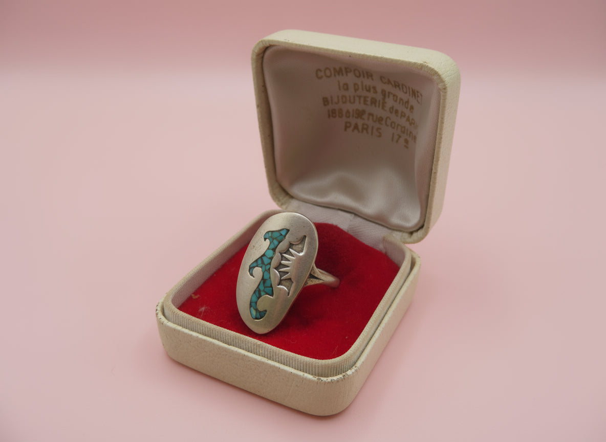 Vintage Sterling Silver Turquoise Navajo Diné Inlay Ring