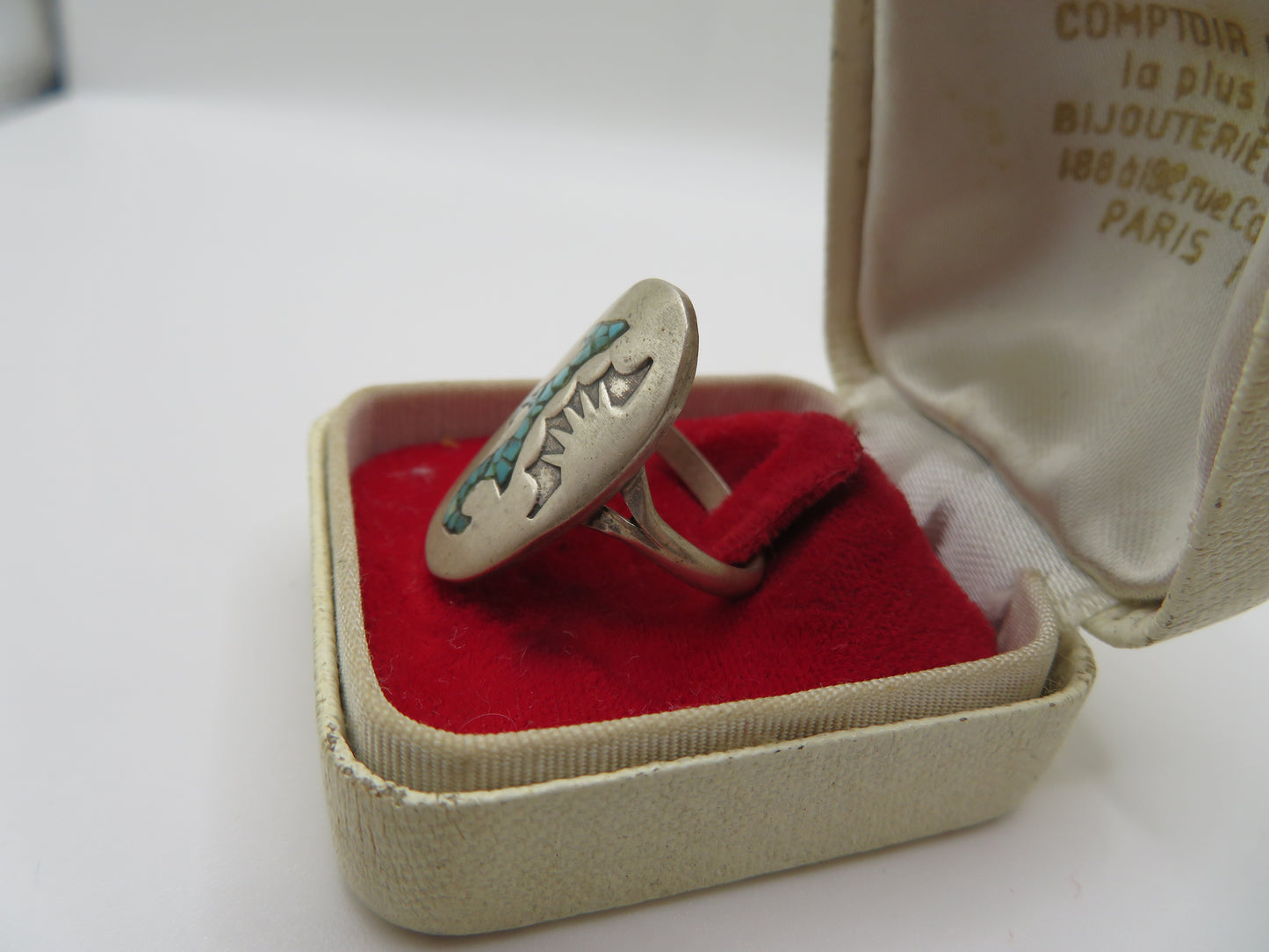 Vintage Sterling Silver Turquoise Navajo Diné Inlay Ring