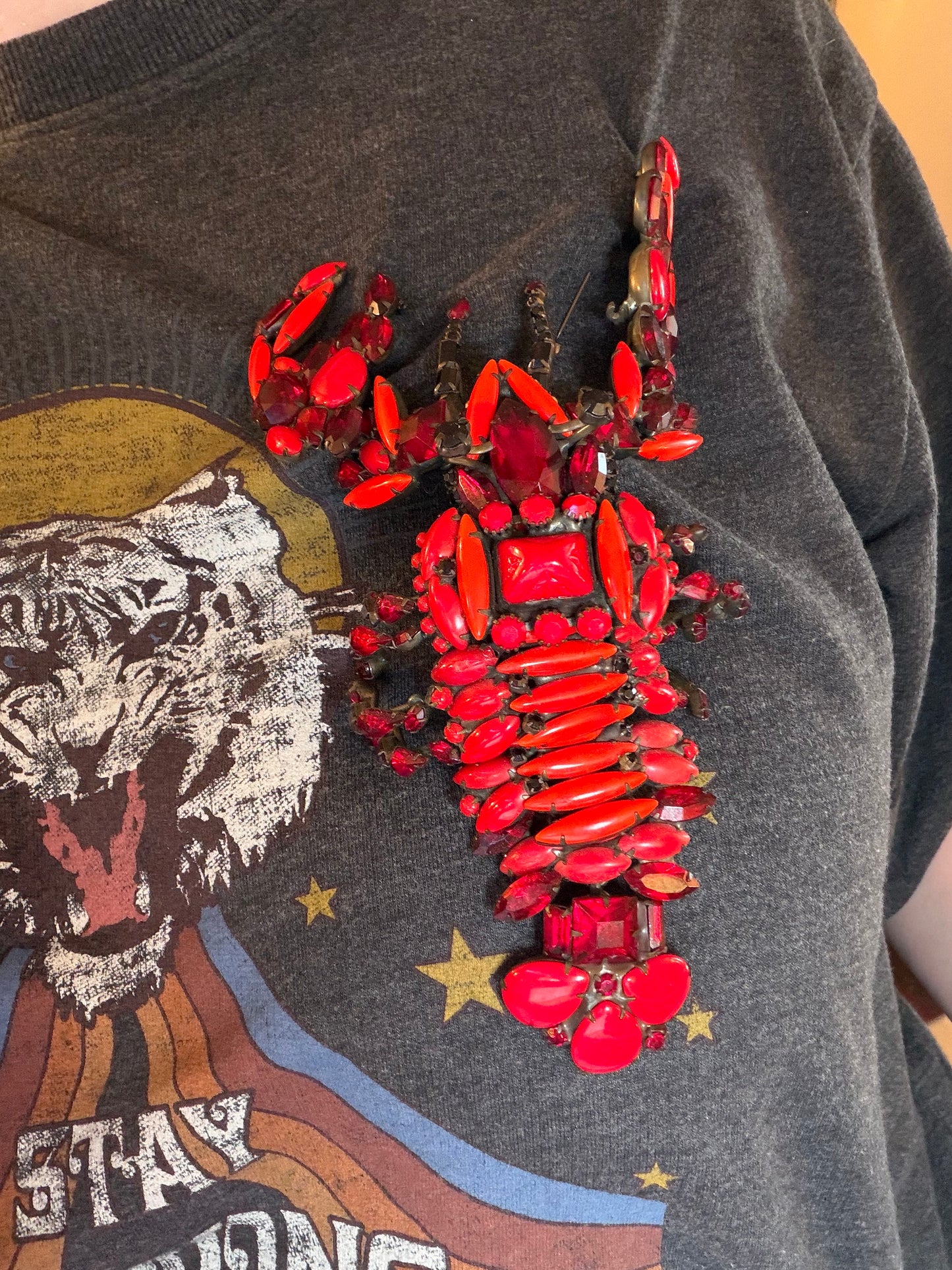Vintage David Mandel "The Show Must Go On" Giant Rhinestone Lobster Brooch