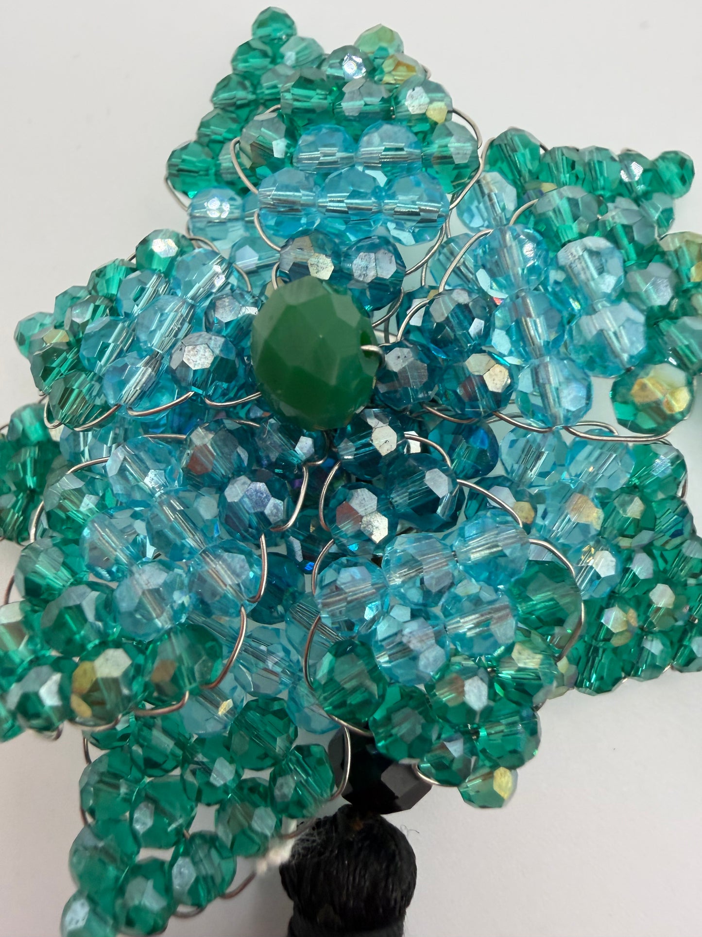 Iris Apfel's Vintage Beaded Starflower Clip On Tassel Earrings - Blue
