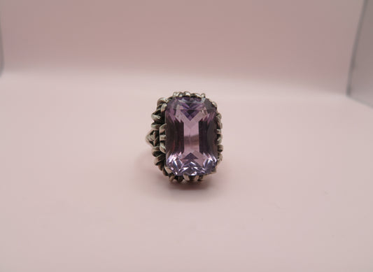 Vintage Chunky Brutalist Sterling Silver Rose de France Amethyst Ring