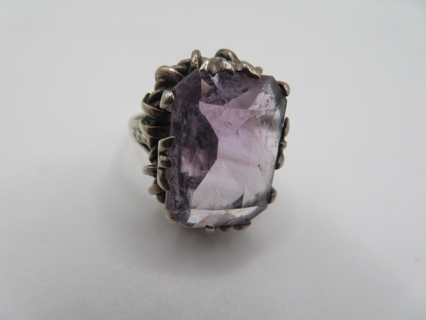 Vintage Chunky Brutalist Sterling Silver Rose de France Amethyst Ring