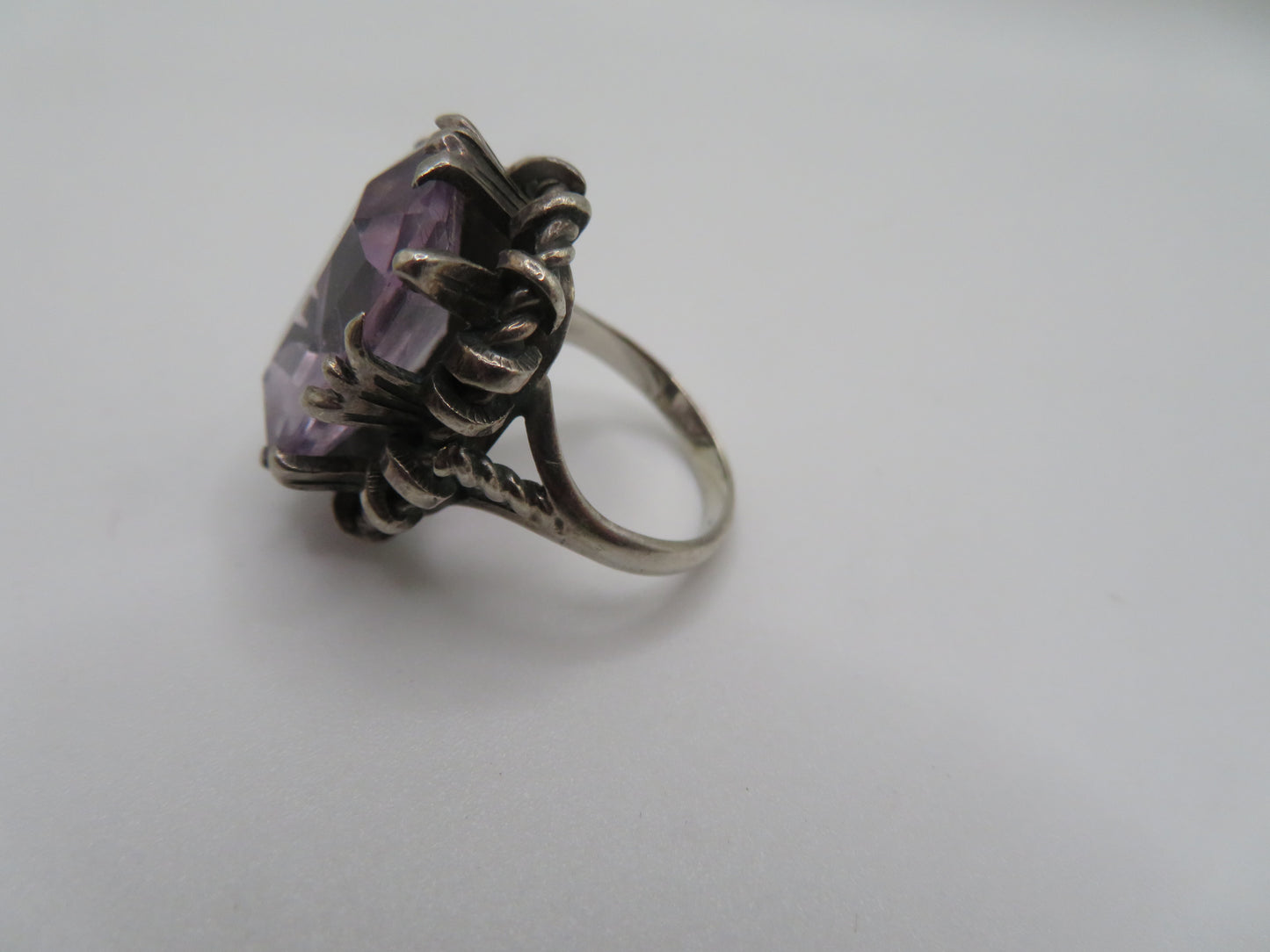 Vintage Chunky Brutalist Sterling Silver Rose de France Amethyst Ring