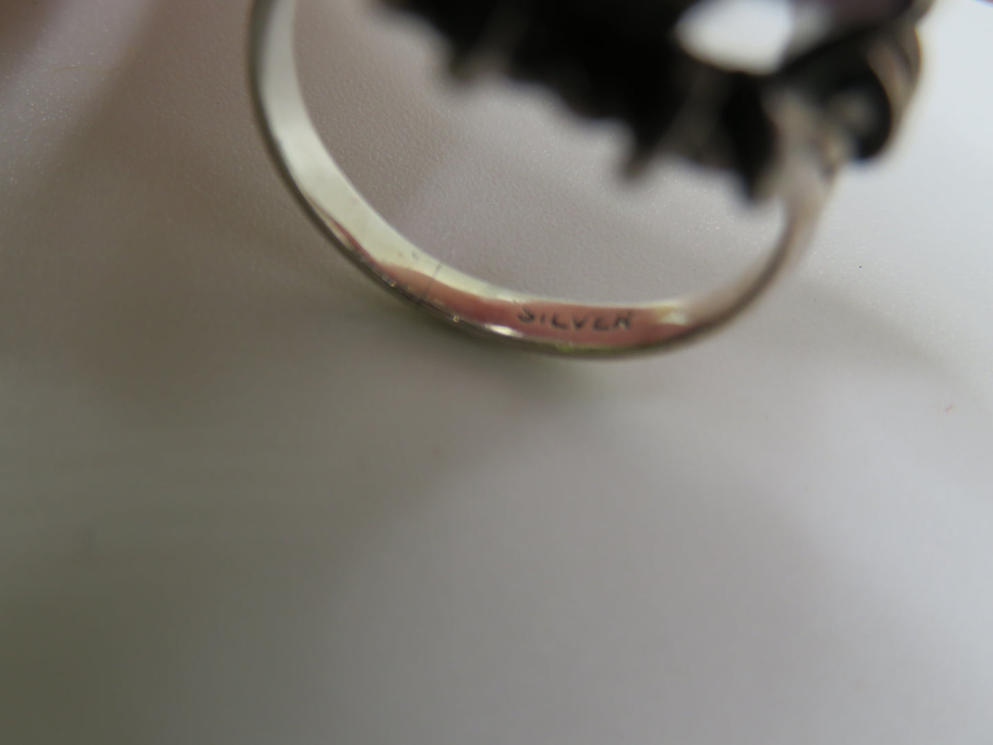 Vintage Chunky Brutalist Sterling Silver Rose de France Amethyst Ring