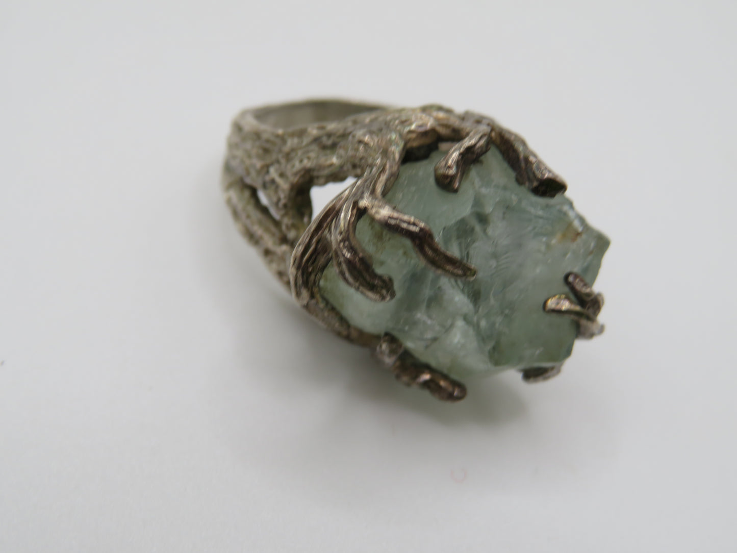 Vintage Chunky Brutalist Sterling Silver Aquamarine Ring