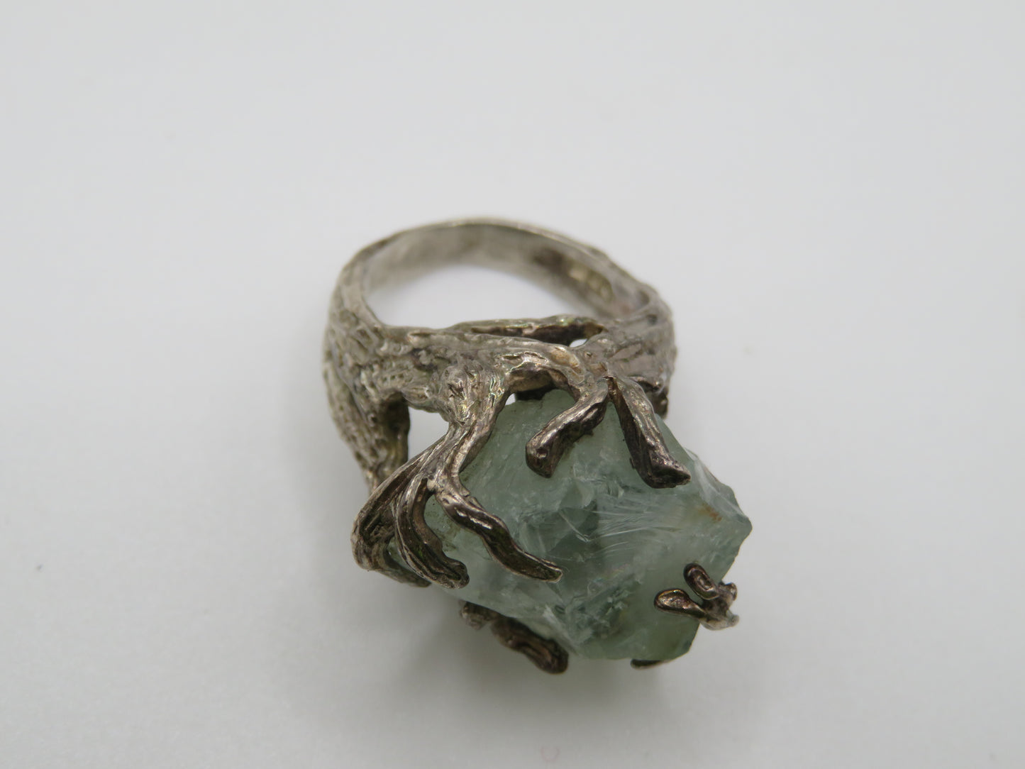 Vintage Chunky Brutalist Sterling Silver Aquamarine Ring