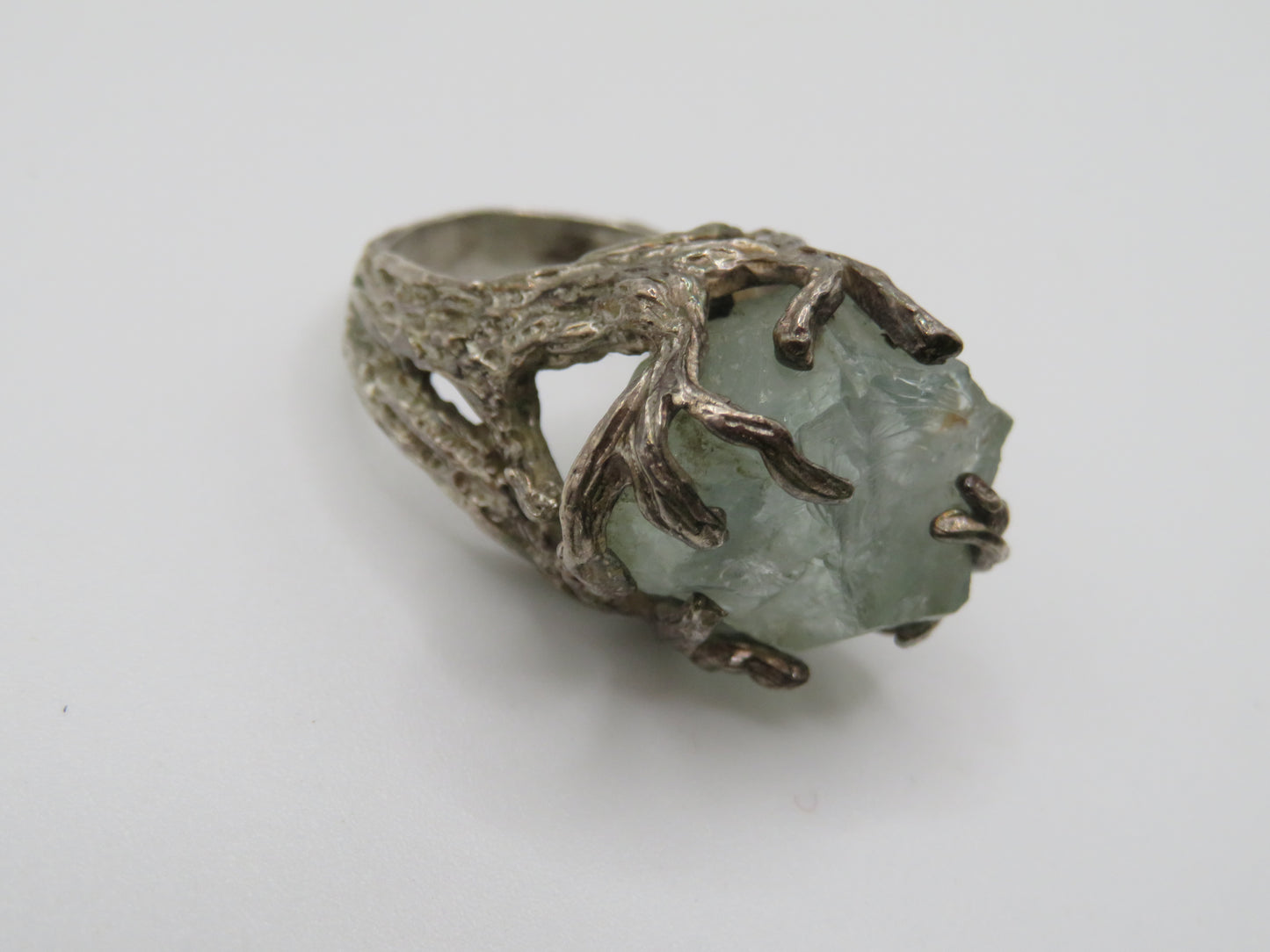 Vintage Chunky Brutalist Sterling Silver Aquamarine Ring