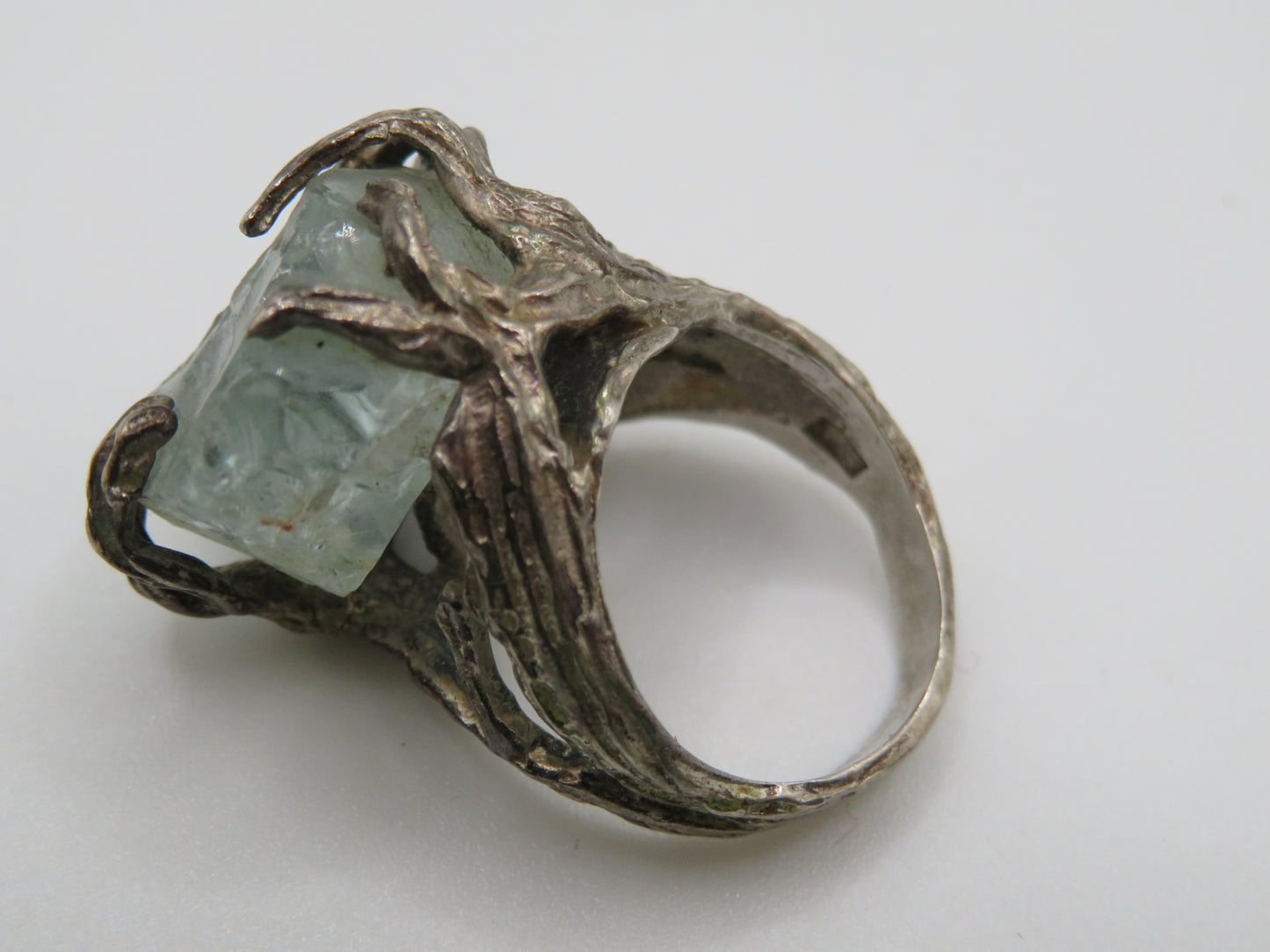Vintage Chunky Brutalist Sterling Silver Aquamarine Ring