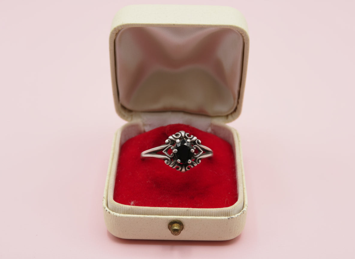 Vintage Midnight Heart Sterling Silver Sapphire Ring