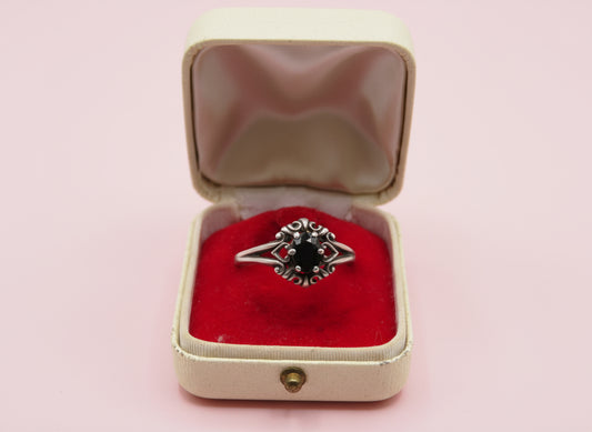 Vintage Midnight Heart Sterling Silver Sapphire Ring