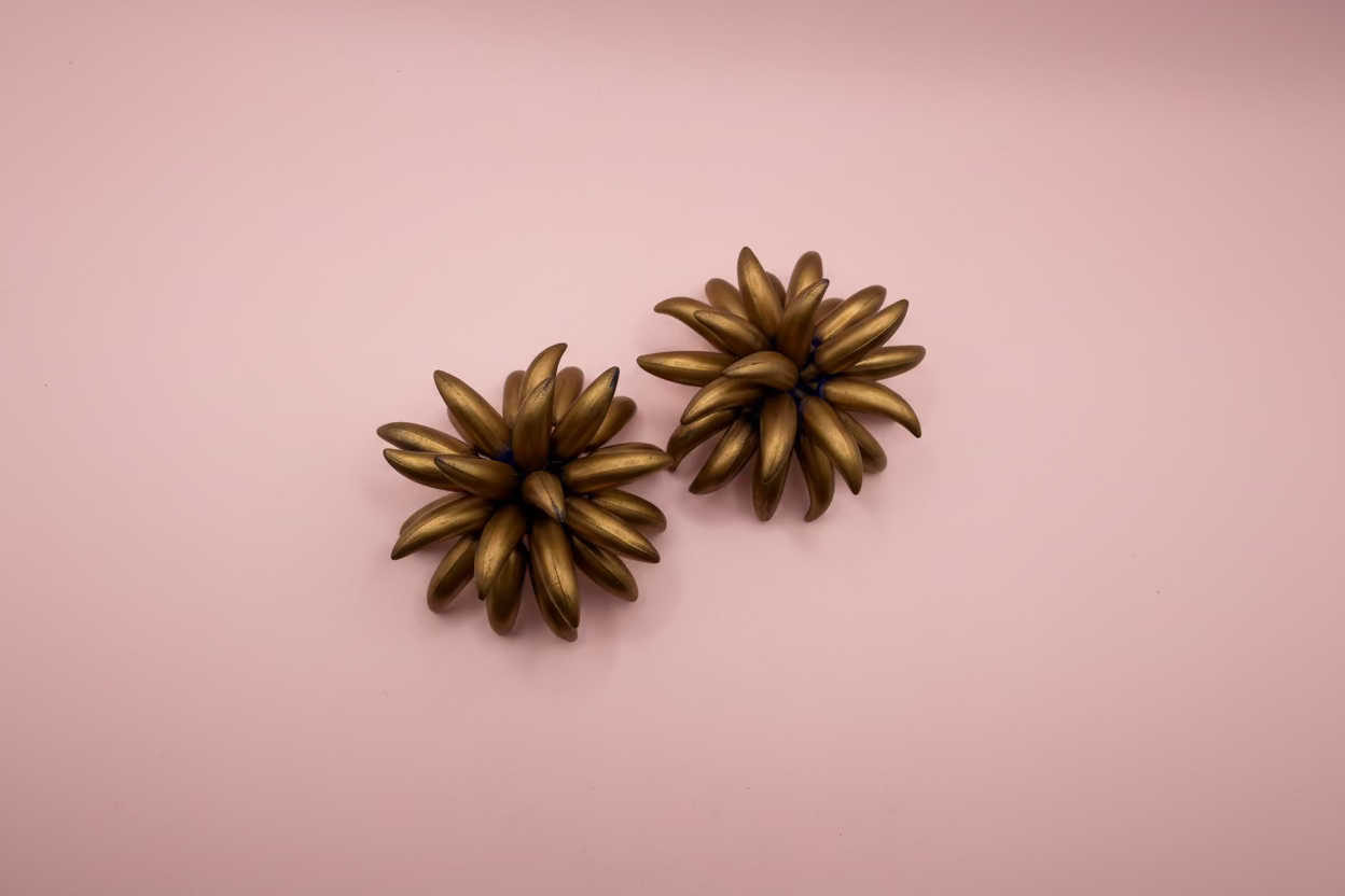 Vintage Huge Midcentury Chunky Gold Flower Clip On Earrings