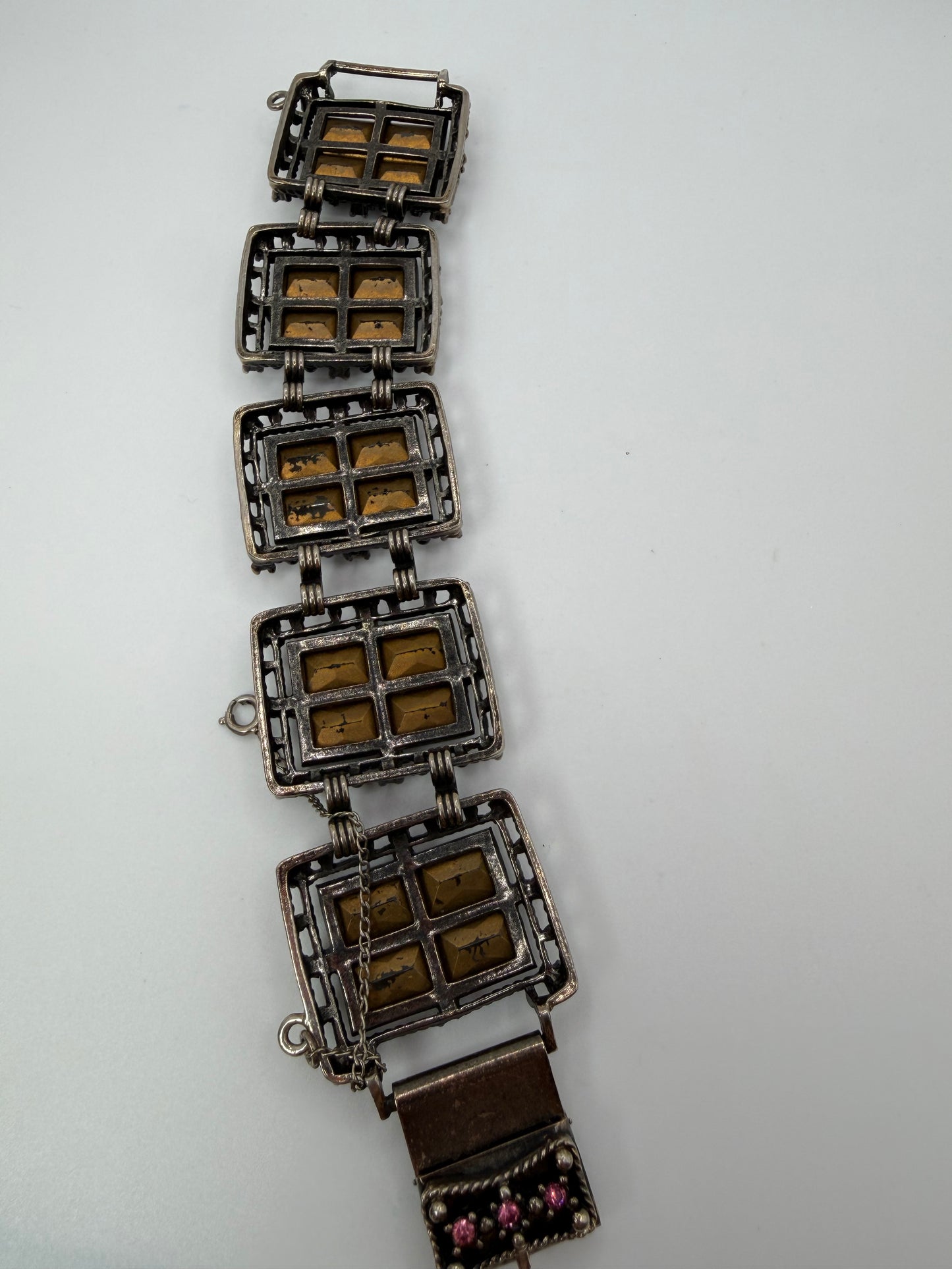 Vintage Sarah Coventry Midnight Magic Smoky Glass & Pink Rhinestone Panel Bracelet