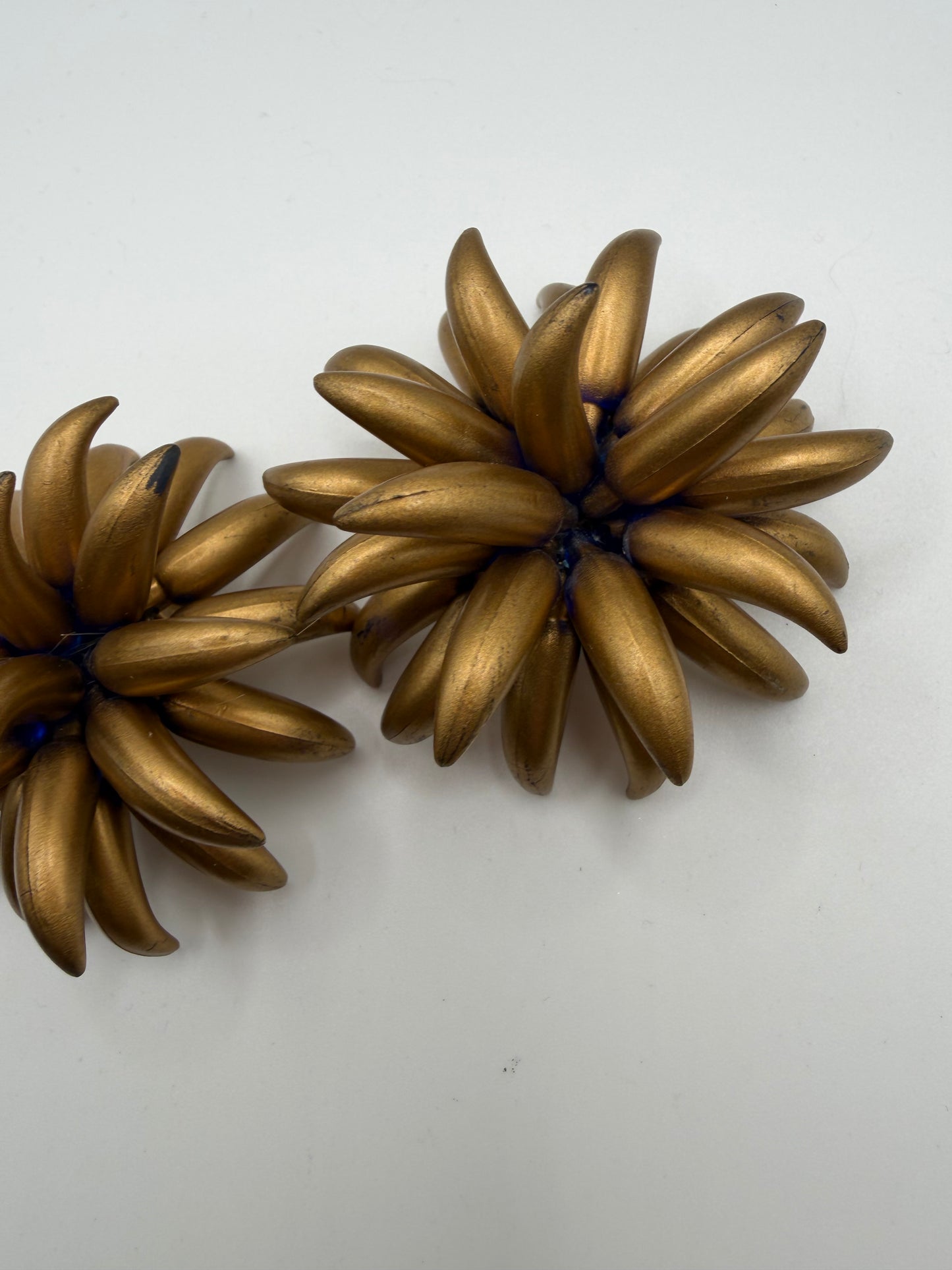 Vintage Huge Midcentury Chunky Gold Flower Clip On Earrings