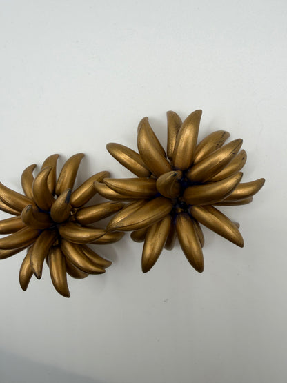 Vintage Huge Midcentury Chunky Gold Flower Clip On Earrings