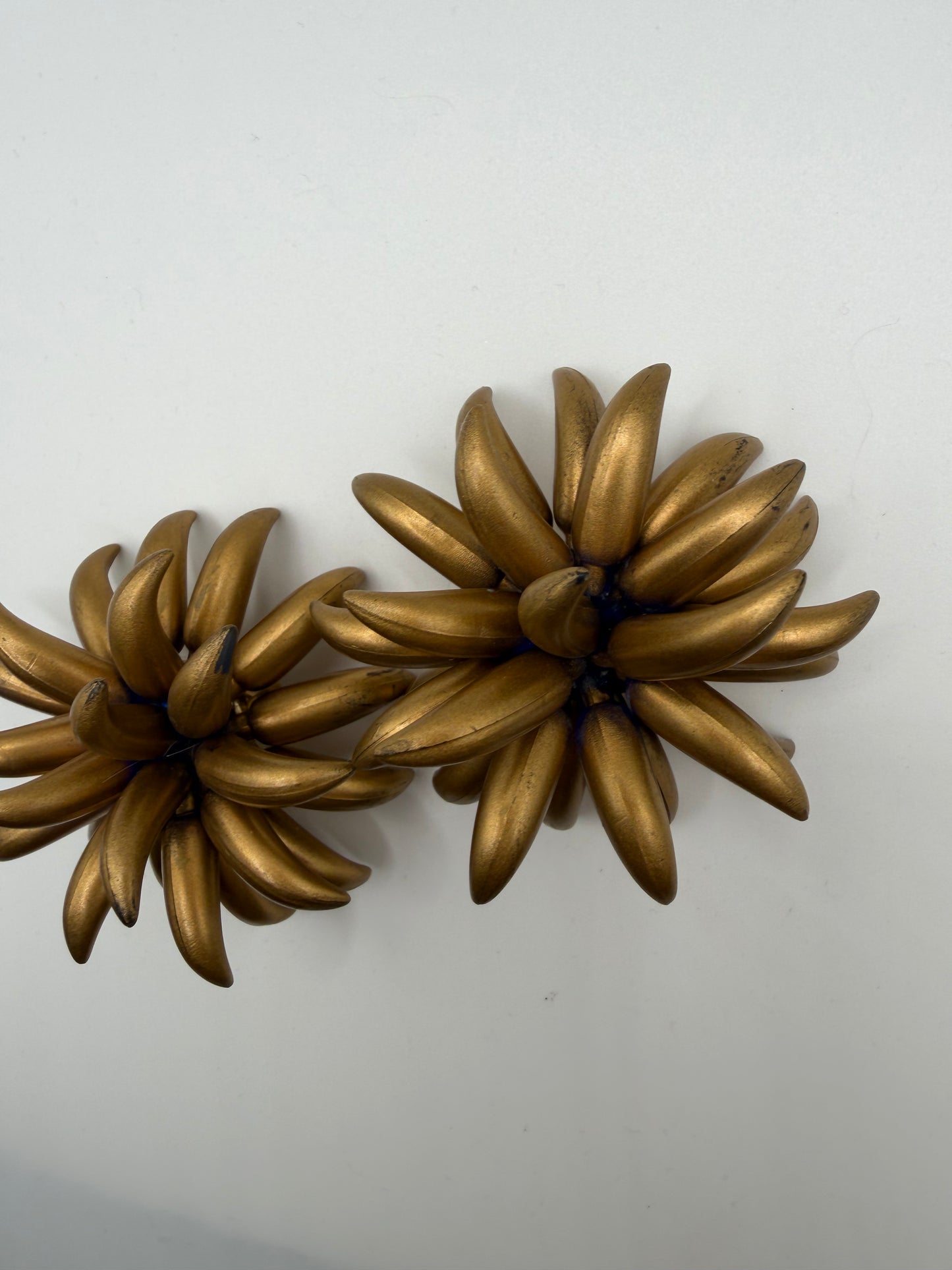 Vintage Huge Midcentury Chunky Gold Flower Clip On Earrings