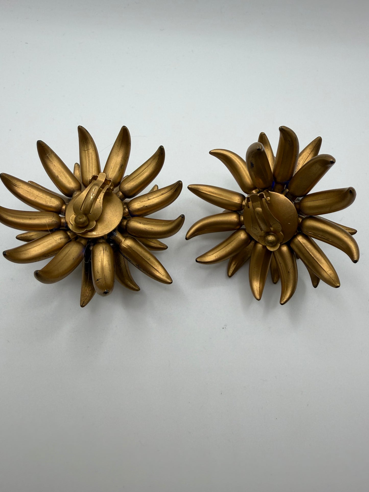 Vintage Huge Midcentury Chunky Gold Flower Clip On Earrings