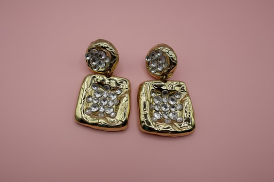 Vintage Geometric Sparkler Rhinestone Clip On Earrings