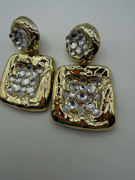 Vintage Geometric Sparkler Rhinestone Clip On Earrings