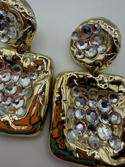Vintage Geometric Sparkler Rhinestone Clip On Earrings