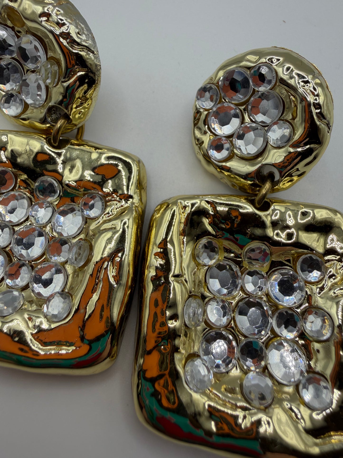 Vintage Geometric Sparkler Rhinestone Clip On Earrings